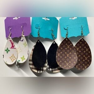 3 Womens Light Weight Faux Leather Dangle Earrings stylish